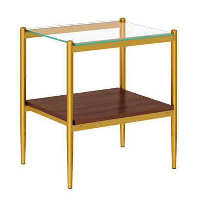 Set of 2 Rectangle End Table, Tempered Glass Tabletop with MDF layer, Modern Table for Living Room , Transparent Glass