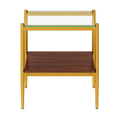 Set of 2 Rectangle End Table, Tempered Glass Tabletop with MDF layer, Modern Table for Living Room , Transparent Glass