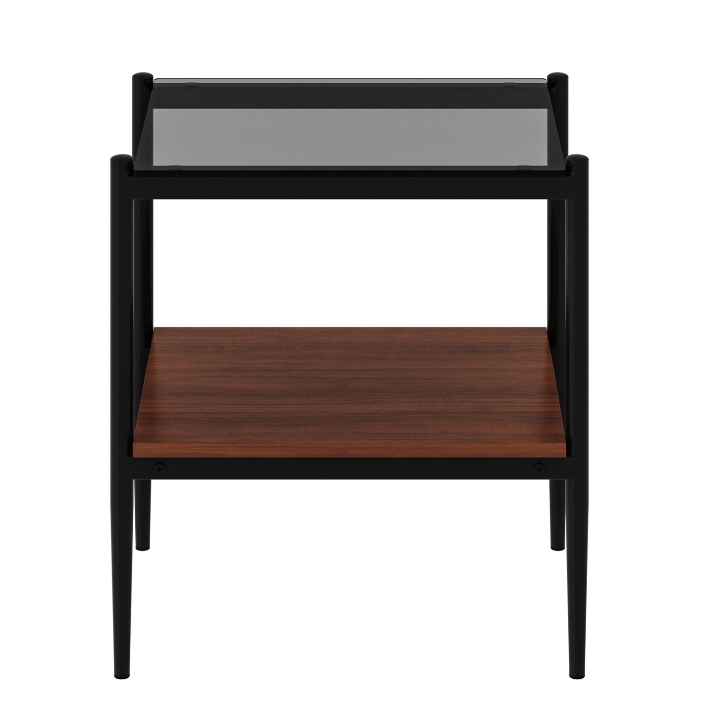 Set of 2 Rectangle End Table, Tempered Glass Tabletop with MDF layer, Modern Table for Living Room , Gray Glass