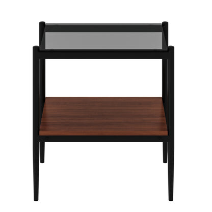 Set of 2 Rectangle End Table, Tempered Glass Tabletop with MDF layer, Modern Table for Living Room , Gray Glass