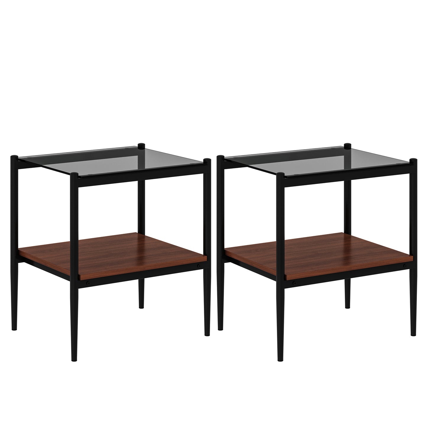 Set of 2 Rectangle End Table, Tempered Glass Tabletop with MDF layer, Modern Table for Living Room , Gray Glass