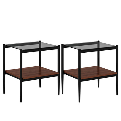 Set of 2 Rectangle End Table, Tempered Glass Tabletop with MDF layer, Modern Table for Living Room , Gray Glass