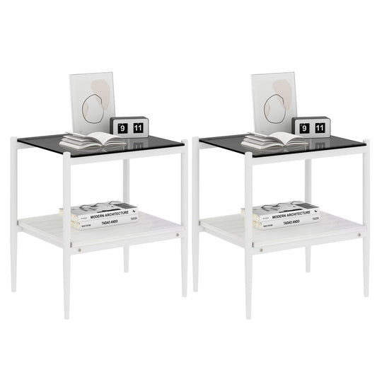 Set of 2 Rectangle End Table, Tempered Glass Tabletop with MDF layer, Modern Table for Living Room , Gray Glass