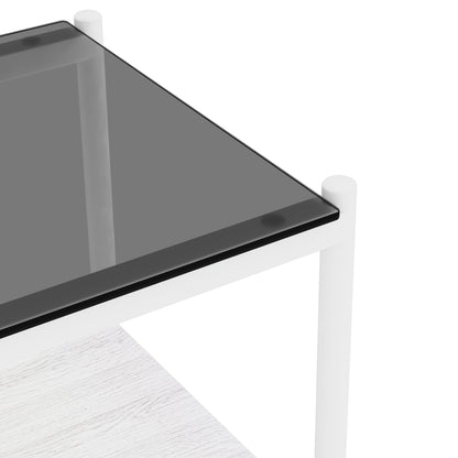 Set of 2 Rectangle End Table, Tempered Glass Tabletop with MDF layer, Modern Table for Living Room , Gray Glass
