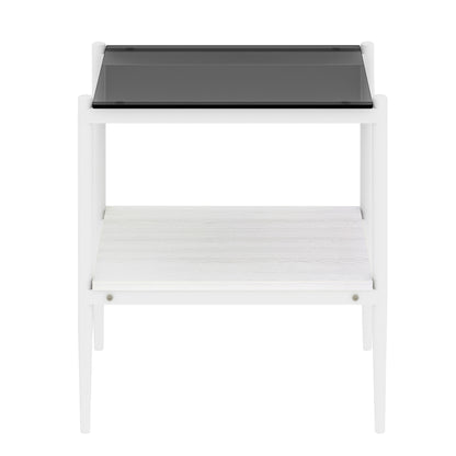Set of 2 Rectangle End Table, Tempered Glass Tabletop with MDF layer, Modern Table for Living Room , Gray Glass