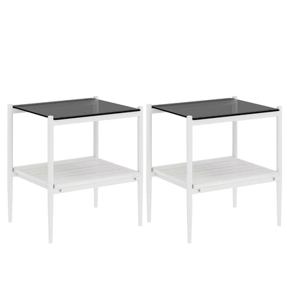 Set of 2 Rectangle End Table, Tempered Glass Tabletop with MDF layer, Modern Table for Living Room , Gray Glass