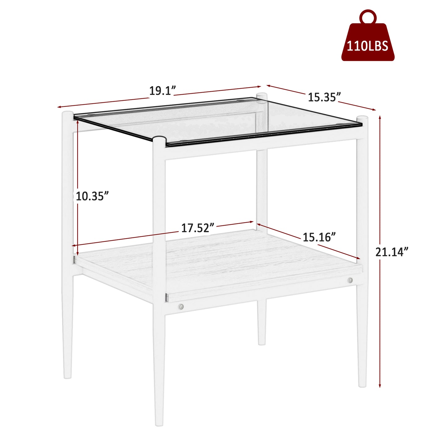Set of 2 Rectangle End Table, Tempered Glass Tabletop with MDF layer, Modern Table for Living Room , Gray Glass