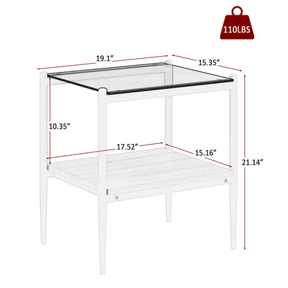 Set of 2 Rectangle End Table, Tempered Glass Tabletop with MDF layer, Modern Table for Living Room , Gray Glass