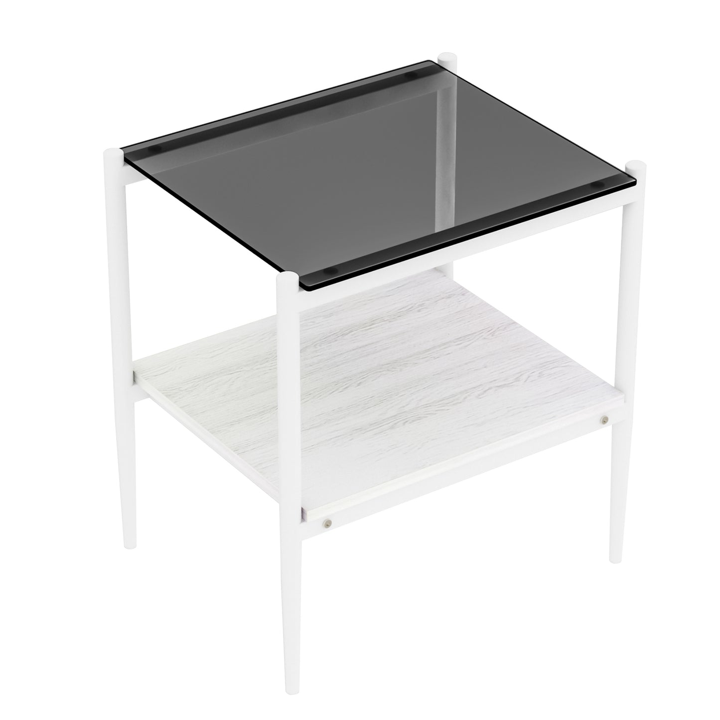 Set of 2 Rectangle End Table, Tempered Glass Tabletop with MDF layer, Modern Table for Living Room , Gray Glass