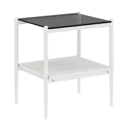 Set of 2 Rectangle End Table, Tempered Glass Tabletop with MDF layer, Modern Table for Living Room , Gray Glass