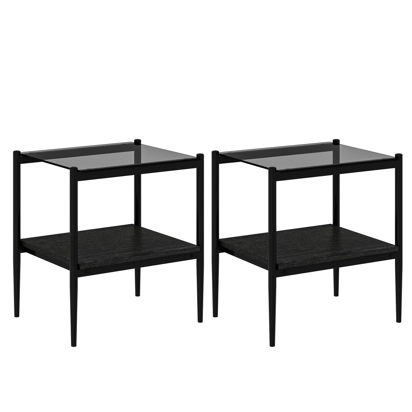Set of 2 Rectangle End Table, Tempered Glass Tabletop with MDF layer, Modern Table for Living Room , Gray Glass