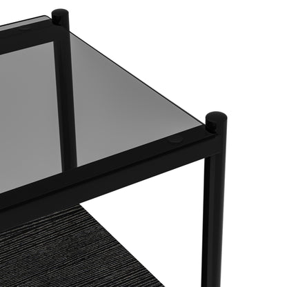 Set of 2 Rectangle End Table, Tempered Glass Tabletop with MDF layer, Modern Table for Living Room , Gray Glass