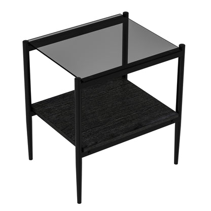 Set of 2 Rectangle End Table, Tempered Glass Tabletop with MDF layer, Modern Table for Living Room , Gray Glass