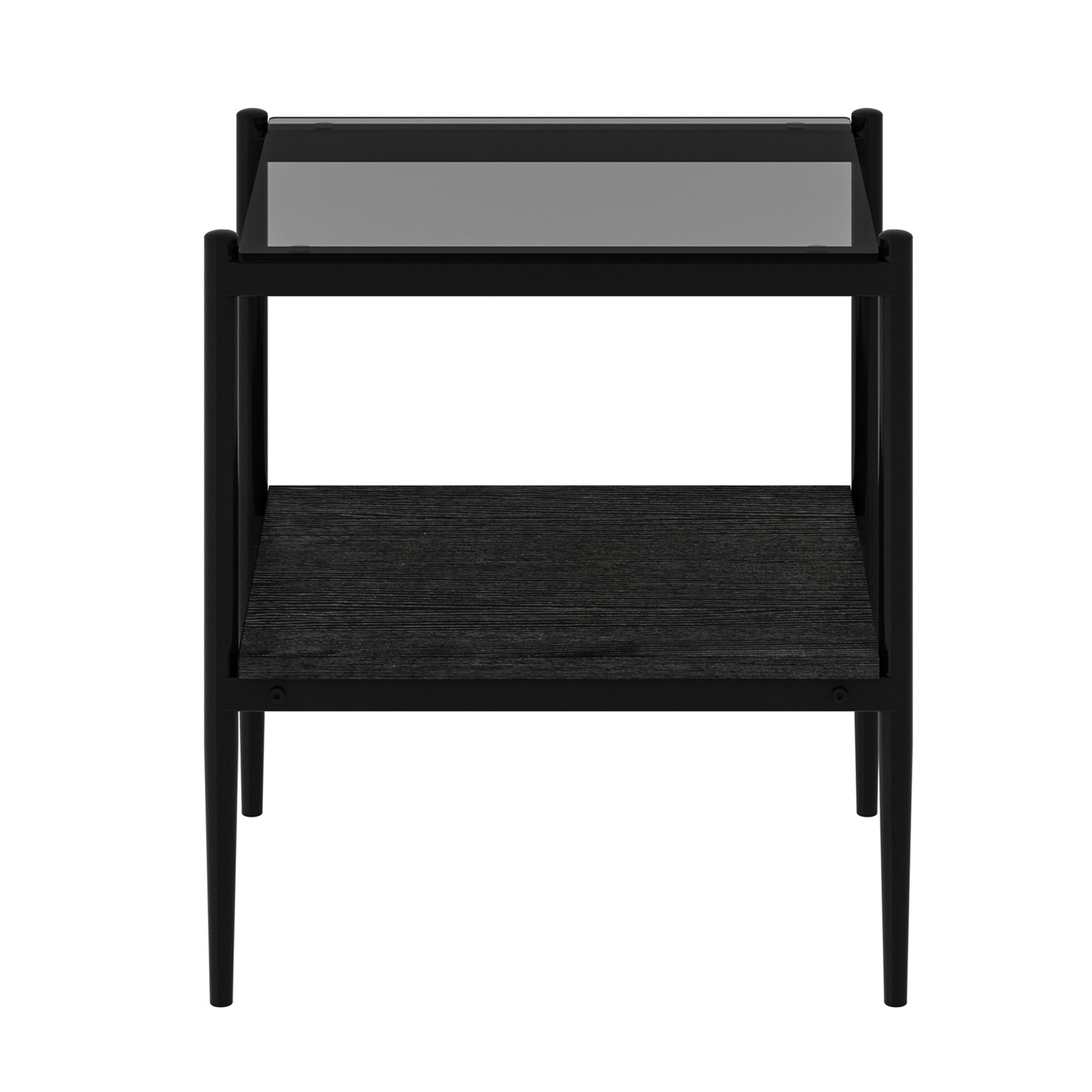 Set of 2 Rectangle End Table, Tempered Glass Tabletop with MDF layer, Modern Table for Living Room , Gray Glass