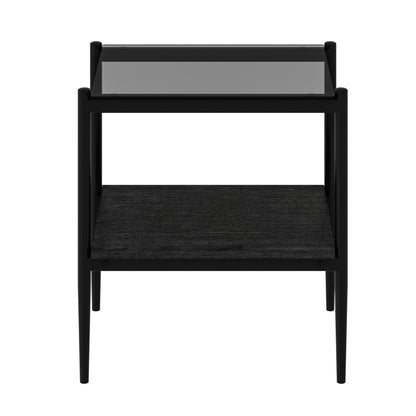 Set of 2 Rectangle End Table, Tempered Glass Tabletop with MDF layer, Modern Table for Living Room , Gray Glass