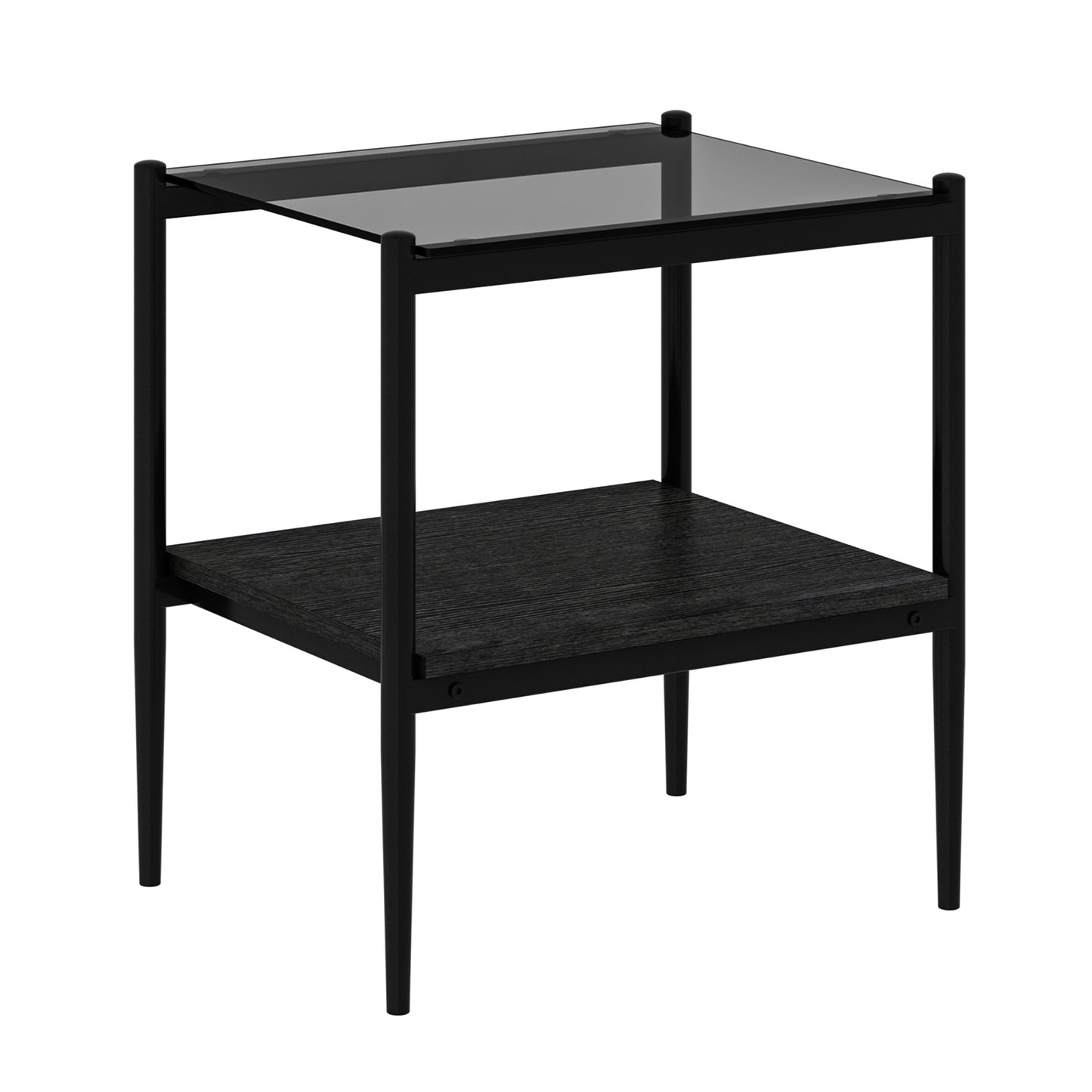 Set of 2 Rectangle End Table, Tempered Glass Tabletop with MDF layer, Modern Table for Living Room , Gray Glass