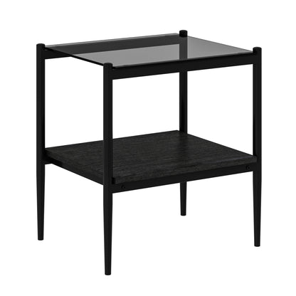 Set of 2 Rectangle End Table, Tempered Glass Tabletop with MDF layer, Modern Table for Living Room , Gray Glass