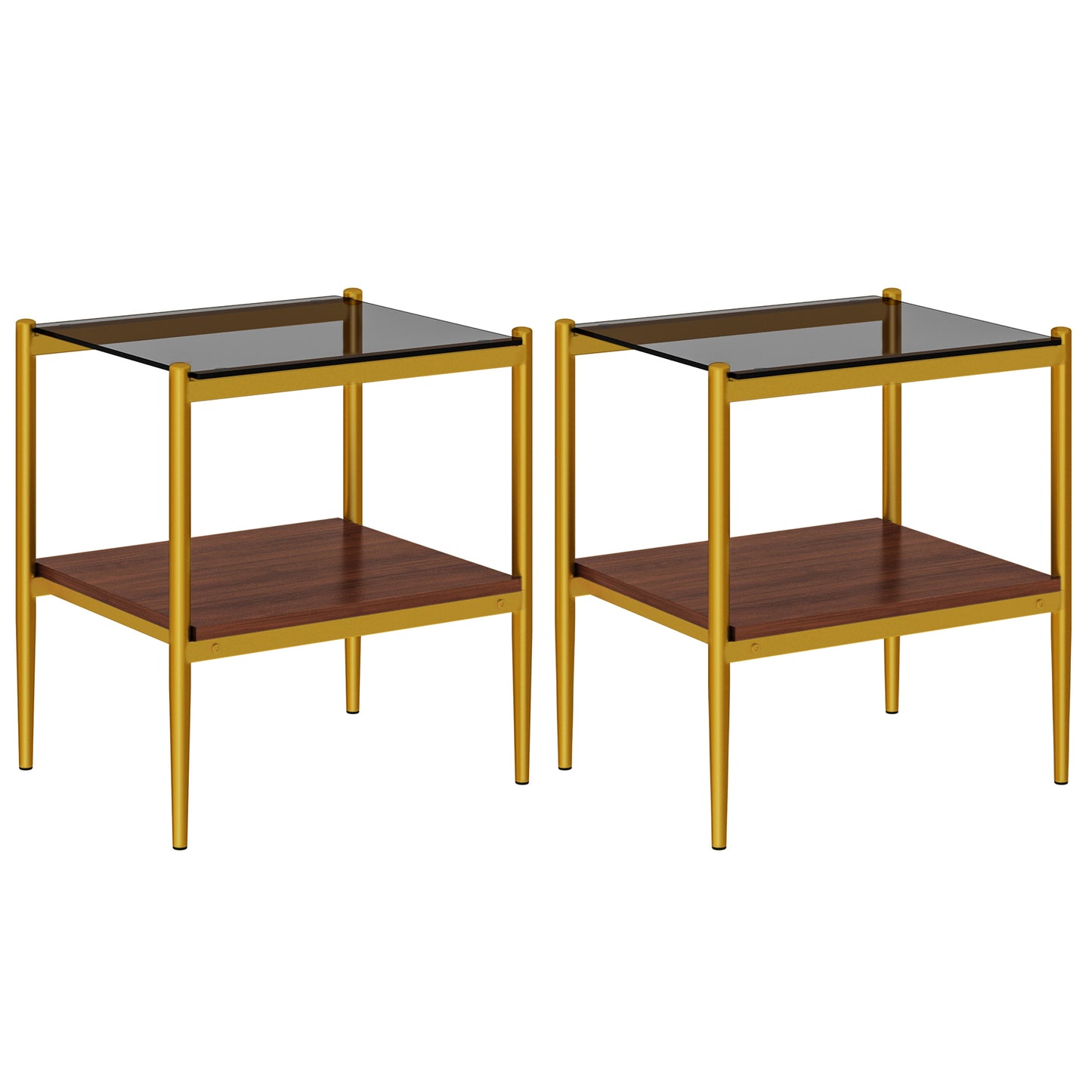 Set of 2 Rectangle End Table, Tempered Glass Tabletop with MDF layer, Modern Table for Living Room , Gray Glass