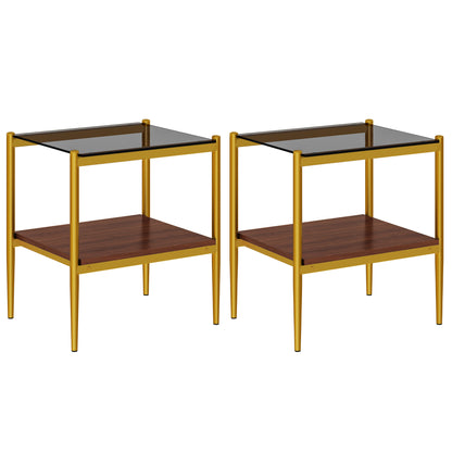 Set of 2 Rectangle End Table, Tempered Glass Tabletop with MDF layer, Modern Table for Living Room , Gray Glass