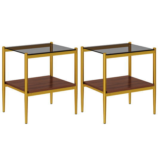 Set of 2 Rectangle End Table, Tempered Glass Tabletop with MDF layer, Modern Table for Living Room , Gray Glass