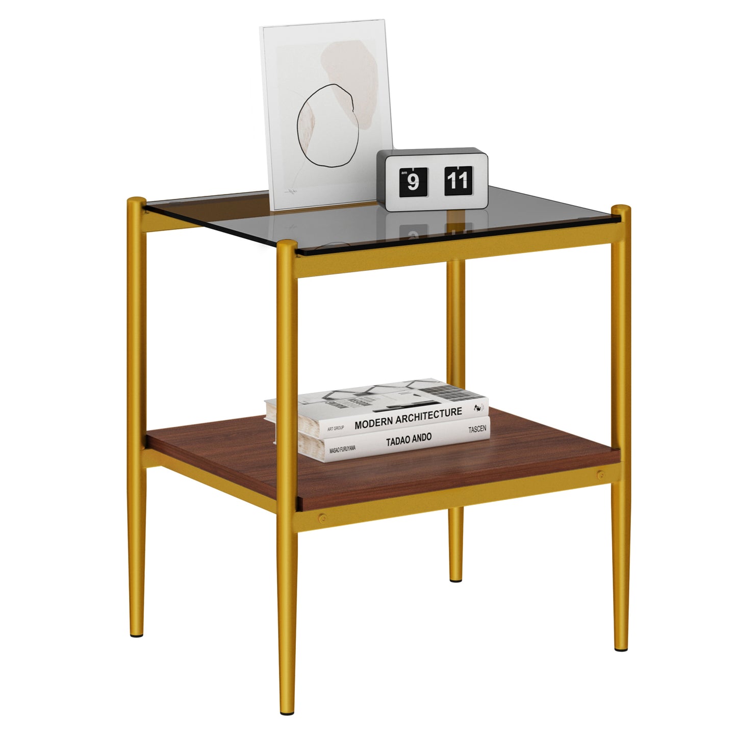 Set of 2 Rectangle End Table, Tempered Glass Tabletop with MDF layer, Modern Table for Living Room , Gray Glass