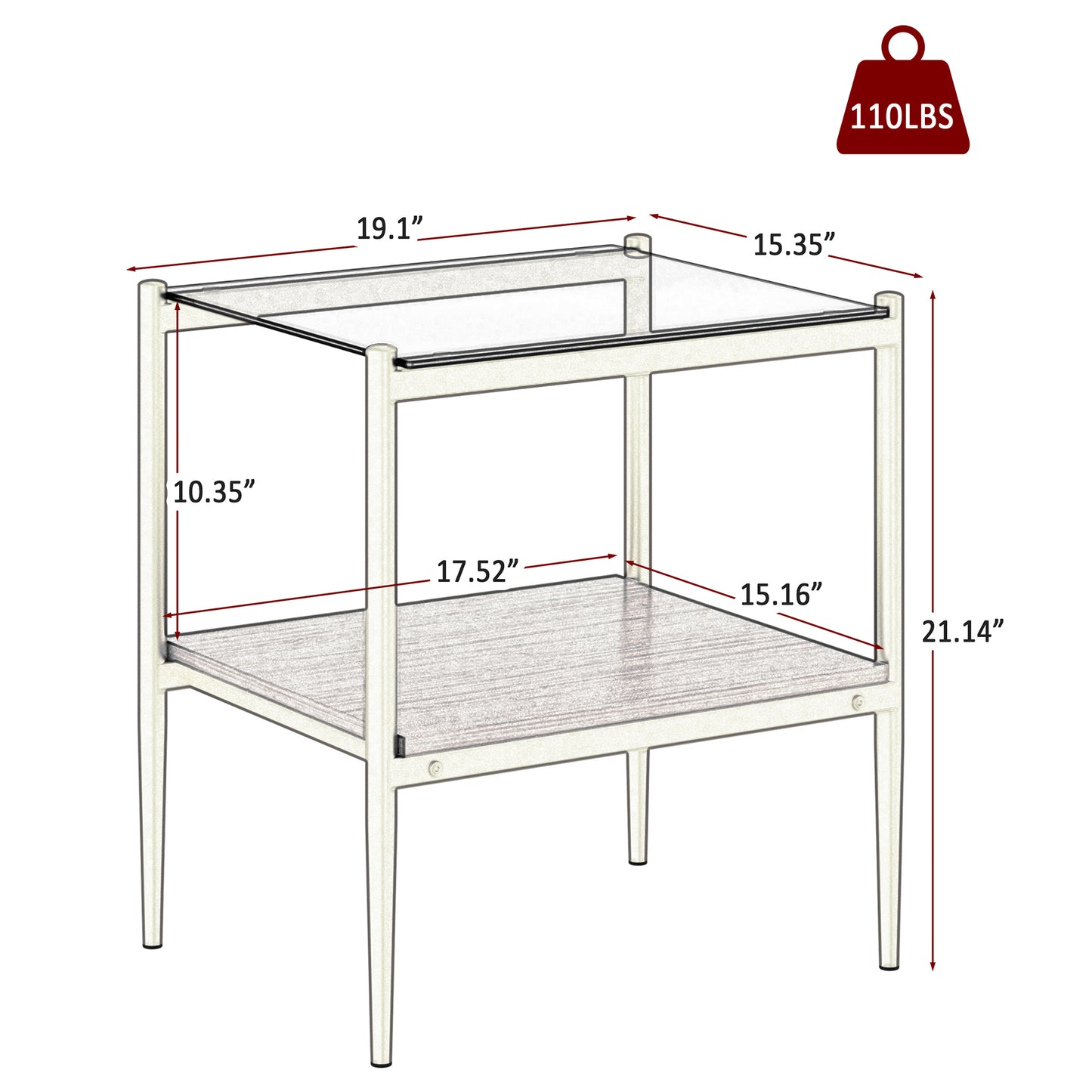 Set of 2 Rectangle End Table, Tempered Glass Tabletop with MDF layer, Modern Table for Living Room , Gray Glass