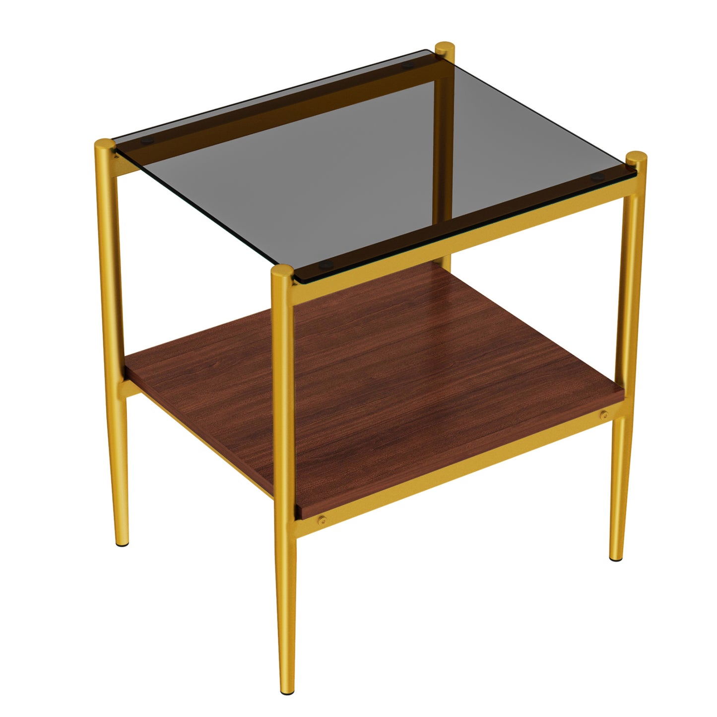 Set of 2 Rectangle End Table, Tempered Glass Tabletop with MDF layer, Modern Table for Living Room , Gray Glass