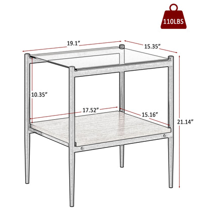 Set of 2 Rectangle End Table, Tempered Glass Tabletop with MDF layer, Modern Table for Living Room , Brown Glass