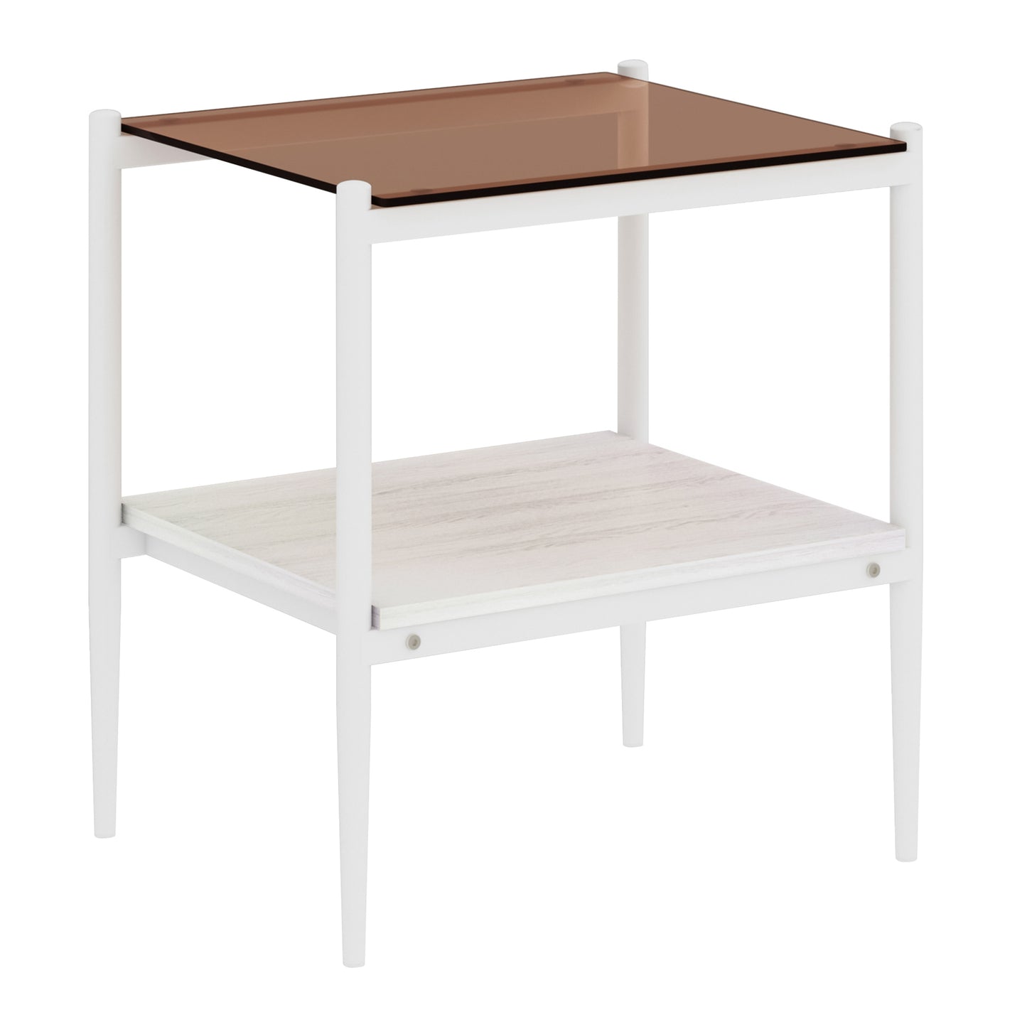 Set of 2 Rectangle End Table, Tempered Glass Tabletop with MDF layer, Modern Table for Living Room , Brown Glass