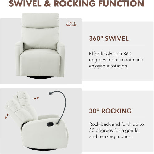 Rocking Recliner Chair,360° Swivel Nursery Rocking Chair,Glider Chair,Modern Small Rocking Swivel Recliner Chair for Bedroom,Living Room Chair Home Theater Seat,Phone Holder(Light Gray+360° Swivel)
