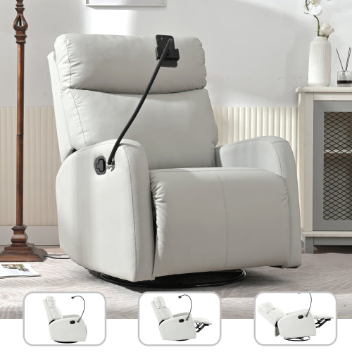 Rocking Recliner Chair,360° Swivel Nursery Rocking Chair,Glider Chair,Modern Small Rocking Swivel Recliner Chair for Bedroom,Living Room Chair Home Theater Seat,Phone Holder(Light Gray+360° Swivel)