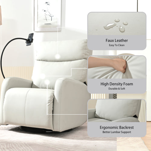 Rocking Recliner Chair,360° Swivel Nursery Rocking Chair,Glider Chair,Modern Small Rocking Swivel Recliner Chair for Bedroom,Living Room Chair Home Theater Seat,Phone Holder(Light Gray+360° Swivel)