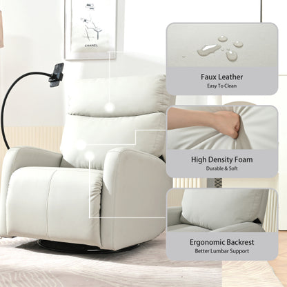 Rocking Recliner Chair,360° Swivel Nursery Rocking Chair,Glider Chair,Modern Small Rocking Swivel Recliner Chair for Bedroom,Living Room Chair Home Theater Seat,Phone Holder(Light Gray+360° Swivel)