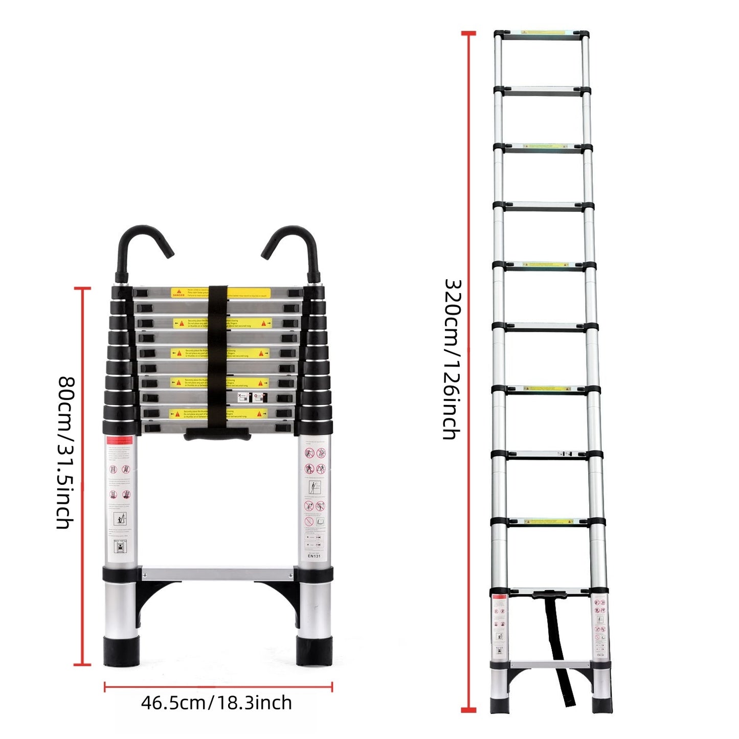 10.5ft (about 3.2m) retractable ladder, multi-functional foldable ladder, with hook, aluminum retractable ladder, suitable for daily use of RV, attic, home, 330 pounds