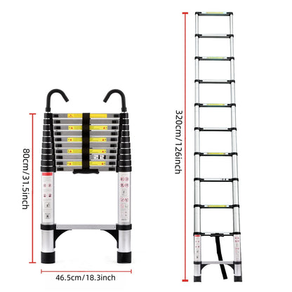 10.5ft (about 3.2m) retractable ladder, multi-functional foldable ladder, with hook, aluminum retractable ladder, suitable for daily use of RV, attic, home, 330 pounds