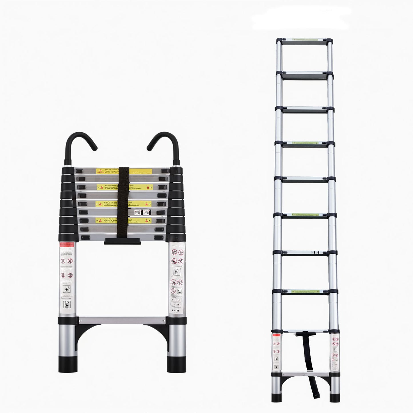Telescopic ladder, 9.5 foot aluminum button telescopic ladder with 2 triangular stabilizers and hooks, multi-purpose ladder, maximum load-bearing capacity of 330 pounds, suitable for industrial and ho&nbsp;
