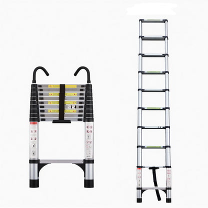 Telescopic ladder, 9.5 foot aluminum button telescopic ladder with 2 triangular stabilizers and hooks, multi-purpose ladder, maximum load-bearing capacity of 330 pounds, suitable for industrial and ho&nbsp;