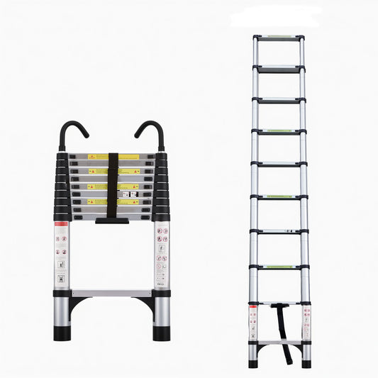 Telescopic ladder, 9.5 foot aluminum button telescopic ladder with 2 triangular stabilizers and hooks, multi-purpose ladder, maximum load-bearing capacity of 330 pounds, suitable for industrial and ho&nbsp;