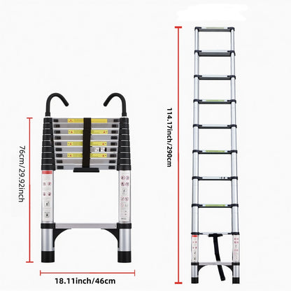 Telescopic ladder, 9.5 foot aluminum button telescopic ladder with 2 triangular stabilizers and hooks, multi-purpose ladder, maximum load-bearing capacity of 330 pounds, suitable for industrial and ho&nbsp;