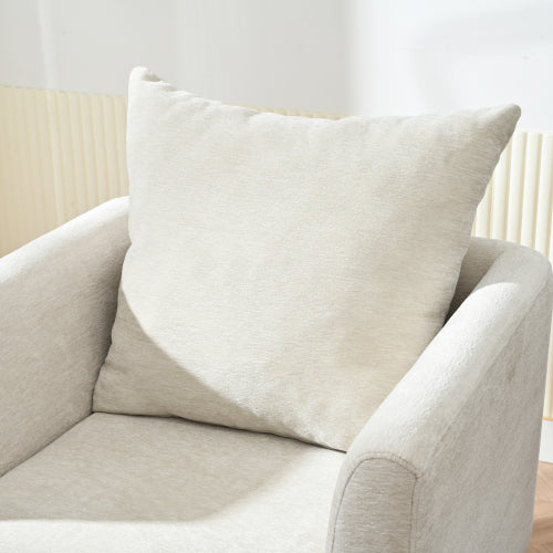 Modern Chenille Accent Chair, Upholstered Armchair for Living Room ,Mid Century Fabric Lounge Chair w/ Pillow, Comfortable Reading Chair with Wood Legs for Living Room, Bedroom,Reception Room (Beige)