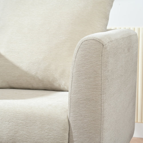 Modern Chenille Accent Chair, Upholstered Armchair for Living Room ,Mid Century Fabric Lounge Chair w/ Pillow, Comfortable Reading Chair with Wood Legs for Living Room, Bedroom,Reception Room (Beige)