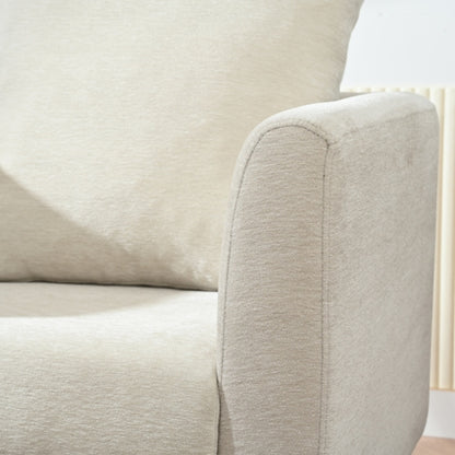 Modern Chenille Accent Chair, Upholstered Armchair for Living Room ,Mid Century Fabric Lounge Chair w/ Pillow, Comfortable Reading Chair with Wood Legs for Living Room, Bedroom,Reception Room (Beige)