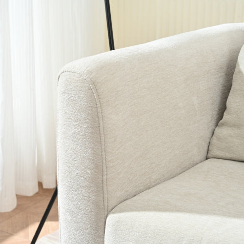 Modern Chenille Accent Chair, Upholstered Armchair for Living Room ,Mid Century Fabric Lounge Chair w/ Pillow, Comfortable Reading Chair with Wood Legs for Living Room, Bedroom,Reception Room (Beige)