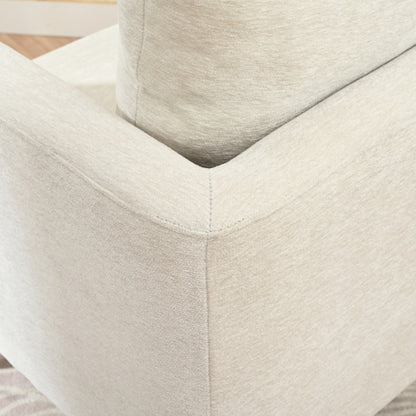 Modern Chenille Accent Chair, Upholstered Armchair for Living Room ,Mid Century Fabric Lounge Chair w/ Pillow, Comfortable Reading Chair with Wood Legs for Living Room, Bedroom,Reception Room (Beige)