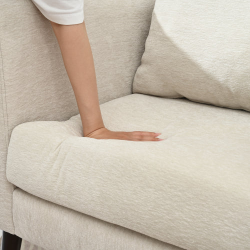 Modern Chenille Accent Chair, Upholstered Armchair for Living Room ,Mid Century Fabric Lounge Chair w/ Pillow, Comfortable Reading Chair with Wood Legs for Living Room, Bedroom,Reception Room (Beige)