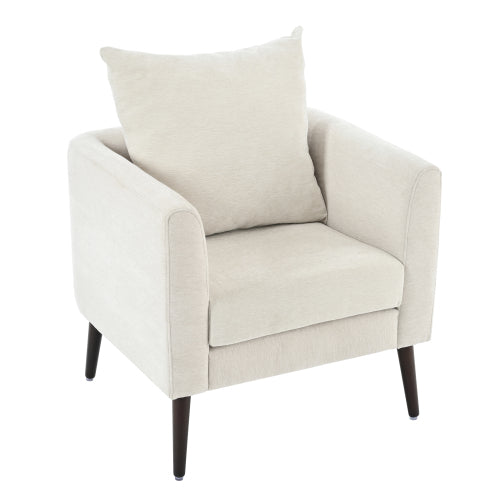 Modern Chenille Accent Chair, Upholstered Armchair for Living Room ,Mid Century Fabric Lounge Chair w/ Pillow, Comfortable Reading Chair with Wood Legs for Living Room, Bedroom,Reception Room (Beige)