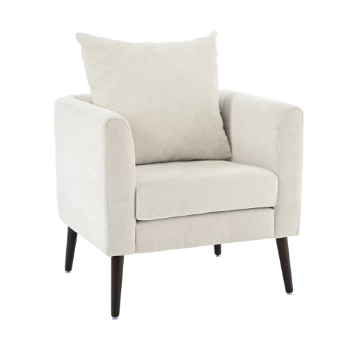 Modern Chenille Accent Chair, Upholstered Armchair for Living Room ,Mid Century Fabric Lounge Chair w/ Pillow, Comfortable Reading Chair with Wood Legs for Living Room, Bedroom,Reception Room (Beige)