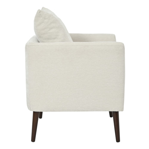 Modern Chenille Accent Chair, Upholstered Armchair for Living Room ,Mid Century Fabric Lounge Chair w/ Pillow, Comfortable Reading Chair with Wood Legs for Living Room, Bedroom,Reception Room (Beige)