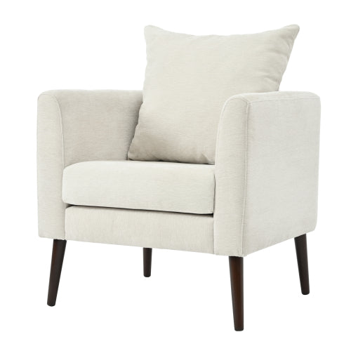 Modern Chenille Accent Chair, Upholstered Armchair for Living Room ,Mid Century Fabric Lounge Chair w/ Pillow, Comfortable Reading Chair with Wood Legs for Living Room, Bedroom,Reception Room (Beige)