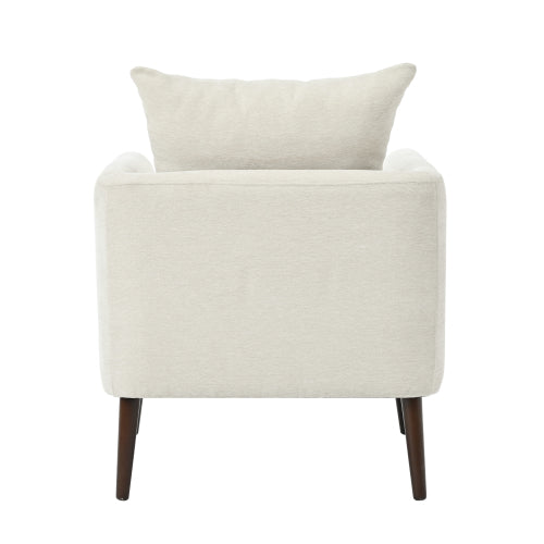 Modern Chenille Accent Chair, Upholstered Armchair for Living Room ,Mid Century Fabric Lounge Chair w/ Pillow, Comfortable Reading Chair with Wood Legs for Living Room, Bedroom,Reception Room (Beige)